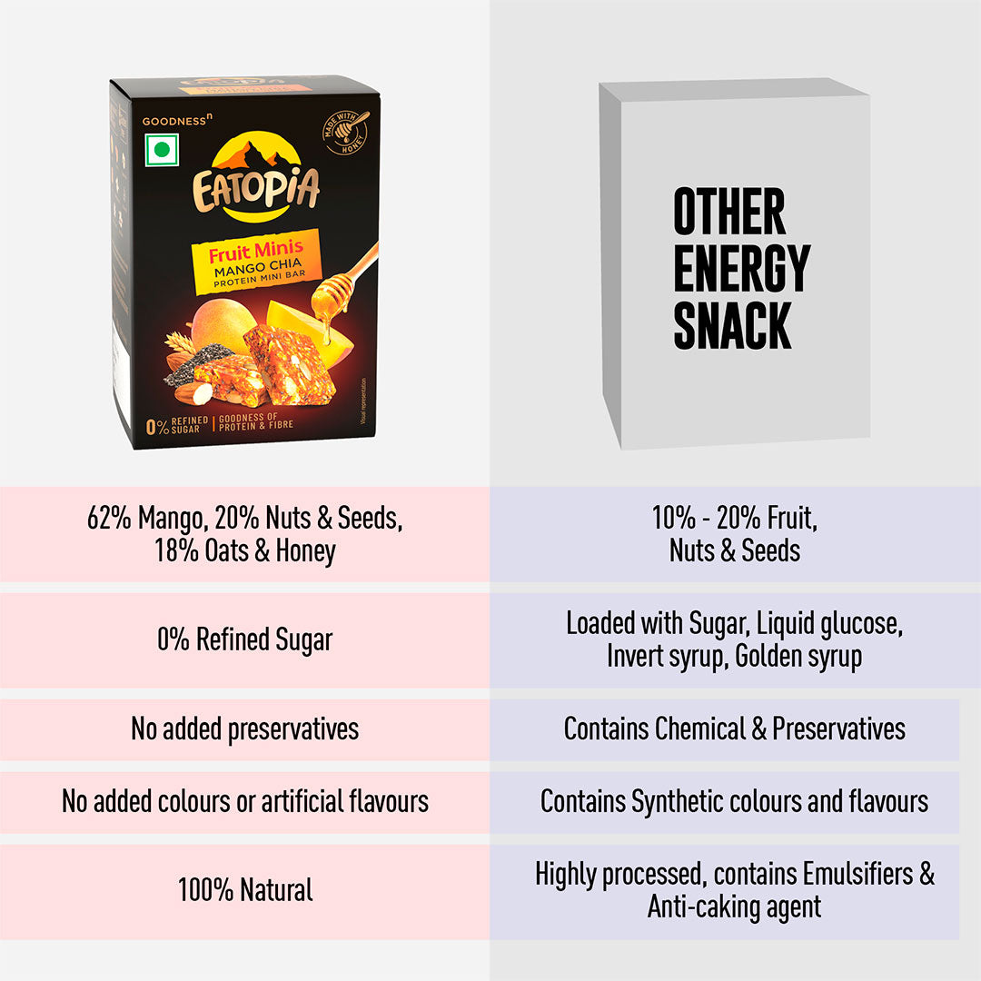 Fruit Minis Mango Chia |Dry Fruits Protein Bars |Healthy Energy Snacks - Pack of 12 bars
