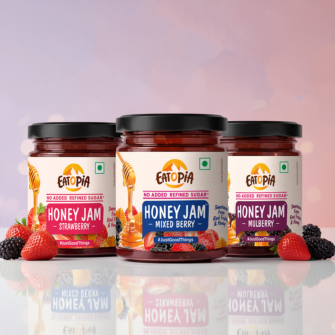 Assorted Pack of 3 Honey Jam | Mixedberry + Strawberry + Mulberry | No refined sugar, No added preservatives