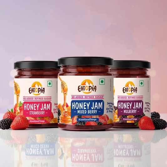 Assorted Pack of 3 Honey Jam | Mixedberry + Strawberry + Mulberry | No refined sugar, No added preservatives