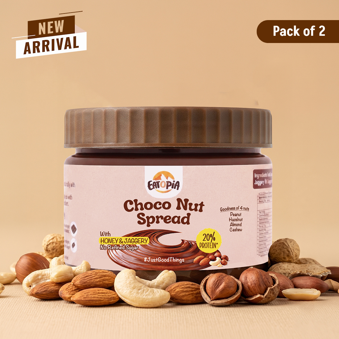 Eatopia Choco Nut Spread 180 g [Pack Of 2] | 20% Protein | No Refined Sugar | 56% Nuts, Sweetened with Honey & Jaggery