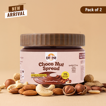 Eatopia Choco Nut Spread 180 g [Pack Of 2] | 20% Protein | No Refined Sugar | 56% Nuts, Sweetened with Honey & Jaggery