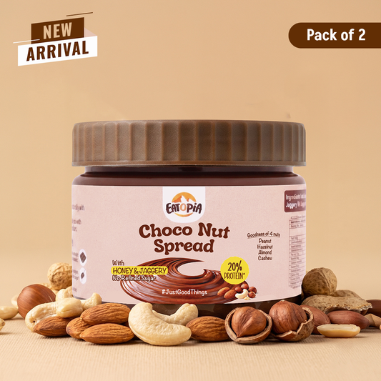 Eatopia Choco Nut Spread 180 g [Pack Of 2] | 20% Protein | No Refined Sugar | 56% Nuts, Sweetened with Honey & Jaggery