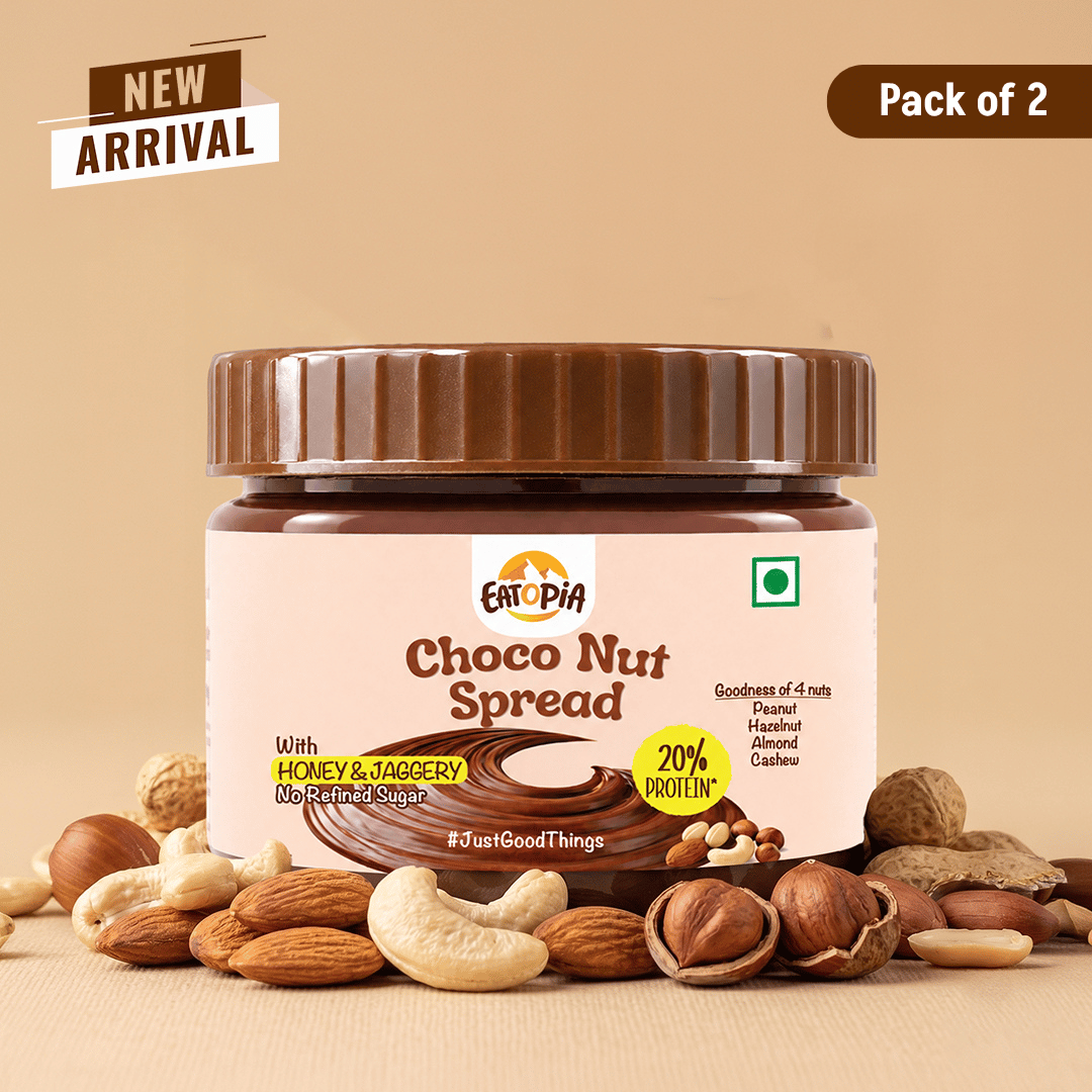 Eatopia Choco Nut Spread 180 g [Pack Of 2] | 20% Protein | No Refined Sugar | 56% Nuts, Sweetened with Honey & Jaggery