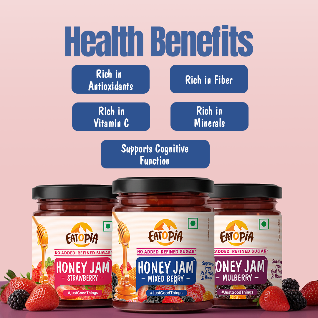 Assorted Pack of 3 Honey Jam | Mixedberry + Strawberry + Mulberry | No refined sugar, No added preservatives