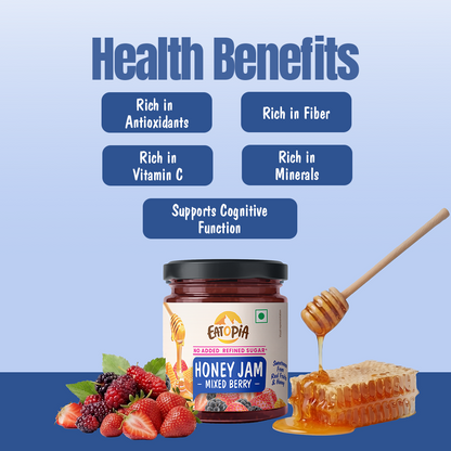 Mixedberry Honey Jam | 70% Real Berries, 29% Honey | No refined sugar, No added preservatives