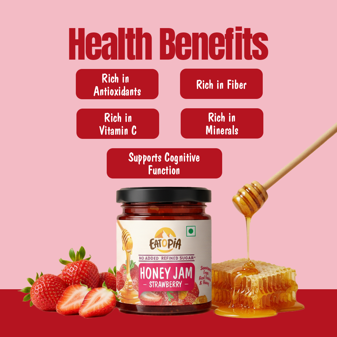 Strawberry Honey Jam | 70% Real Berries, 29% Honey | No refined sugar, No added preservatives