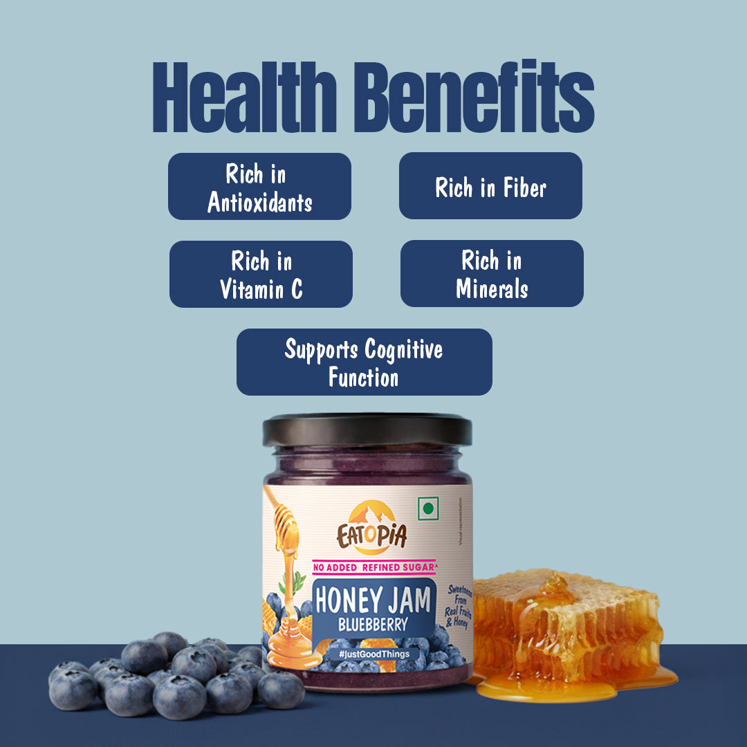 Blueberry Honey Jam | 70% Real Berries, 29% Honey | No refined sugar, No added preservatives