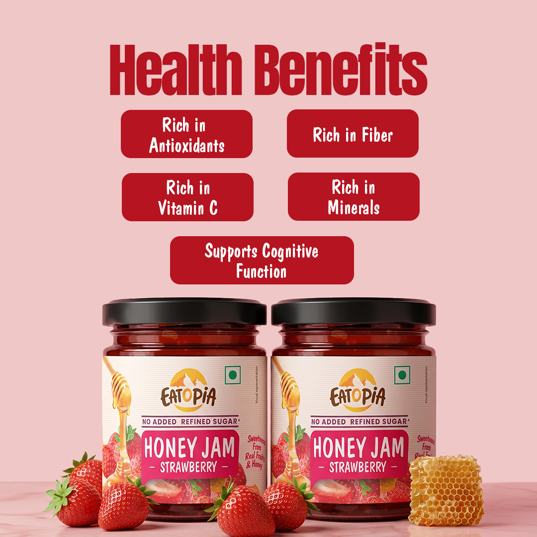 Strawberry Honey Jam (Pack of 2) | 70% Real Berries, No refined sugar, No added preservatives