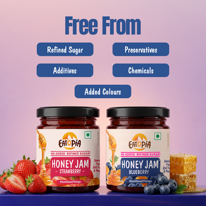 Strawberry + Blueberry Honey Jam (Combo) | No refined sugar, No added preservatives