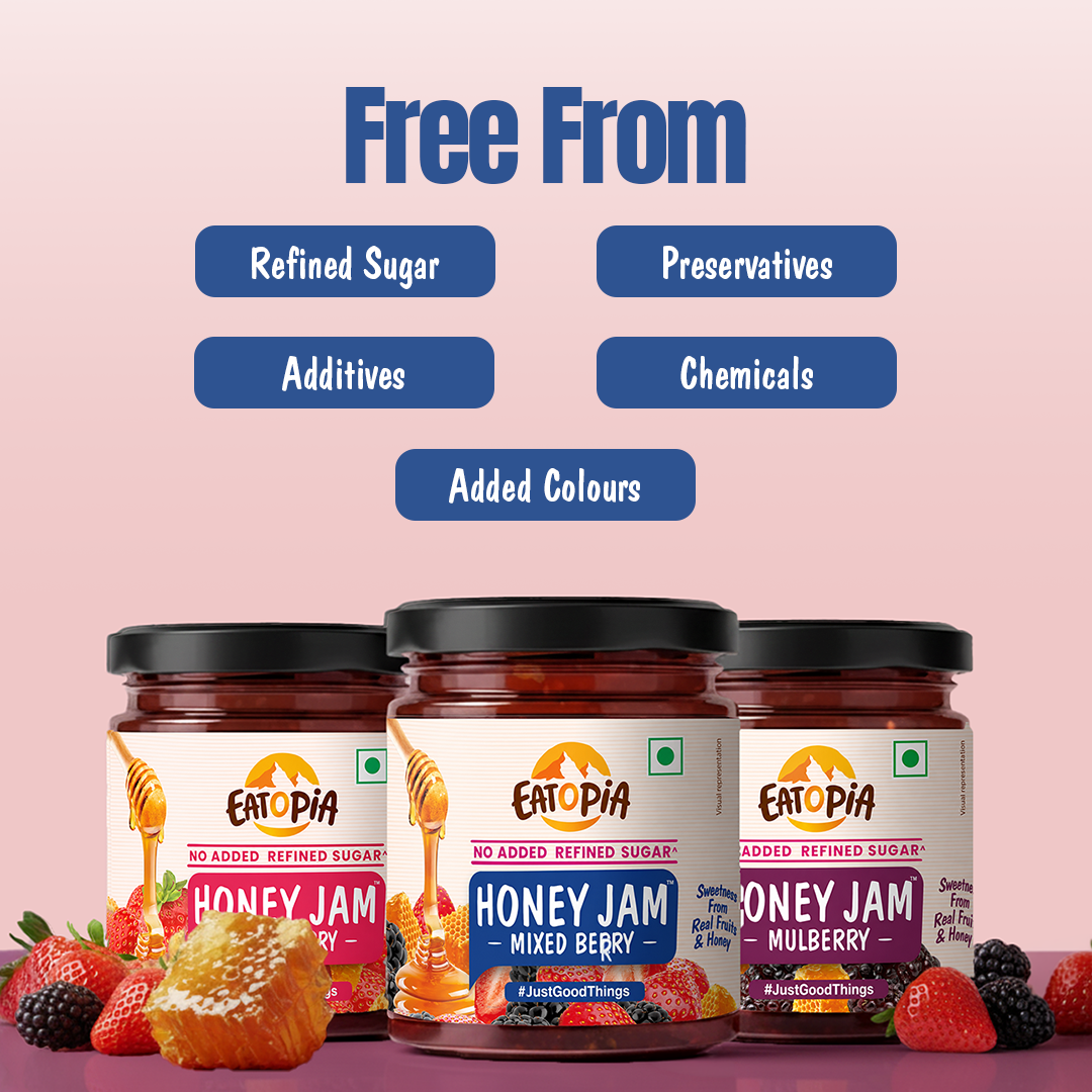 Assorted Pack of 3 Honey Jam | Mixedberry + Strawberry + Mulberry | No refined sugar, No added preservatives