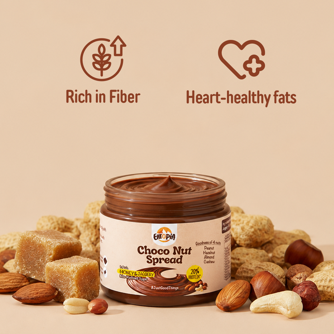 Eatopia Choco Nut Spread 180 g [Pack Of 2] | 20% Protein | No Refined Sugar | 56% Nuts, Sweetened with Honey & Jaggery