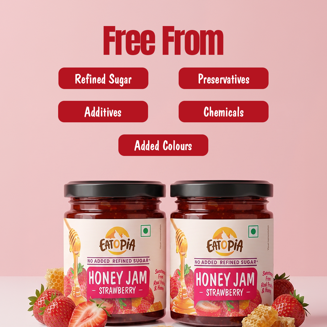 Strawberry Honey Jam (Pack of 2) | 70% Real Berries, No refined sugar, No added preservatives