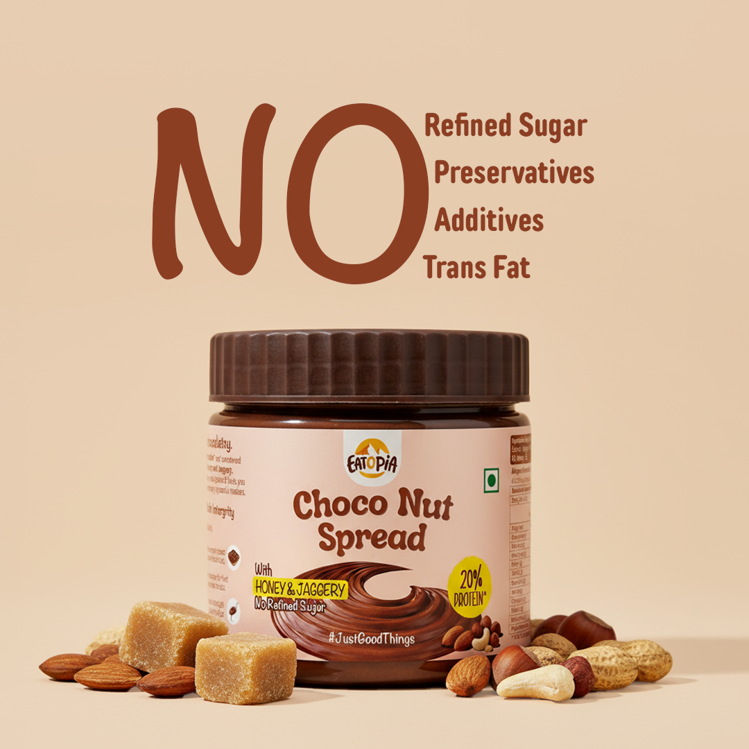 Eatopia Choco Nut Spread | 20% Protein | No Refined Sugar | 56% Nuts, Sweetened with Honey & Jaggery | Healthy Chocolate Spread