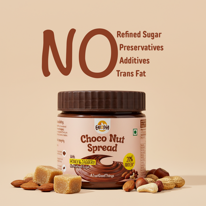 Eatopia Choco Nut Spread | 20% Protein | No Refined Sugar | 56% Nuts, Sweetened with Honey & Jaggery | Healthy Chocolate Spread
