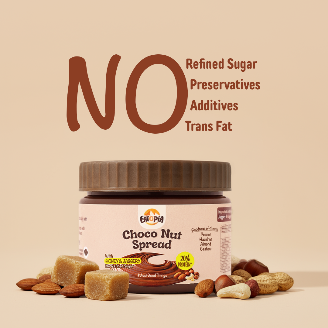 Eatopia Choco Nut Spread 180 g [Pack Of 2] | 20% Protein | No Refined Sugar | 56% Nuts, Sweetened with Honey & Jaggery