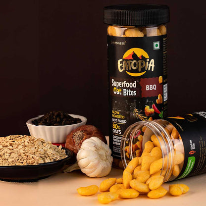 80% Oats Not fried Healthy Snacks |Gluten Free Puffs : BBQ x6 jars