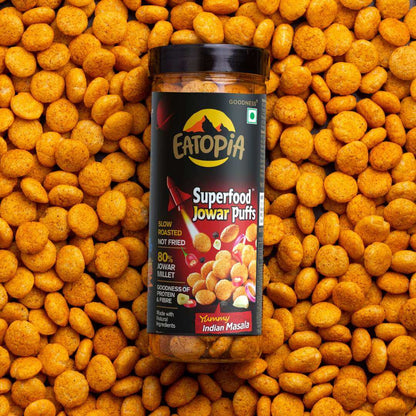 80% Jowar puffs Yummy Indian Masala (Pack of 6)| No Maida, Not fried Healthy Snacks|Gluten Free Puffs