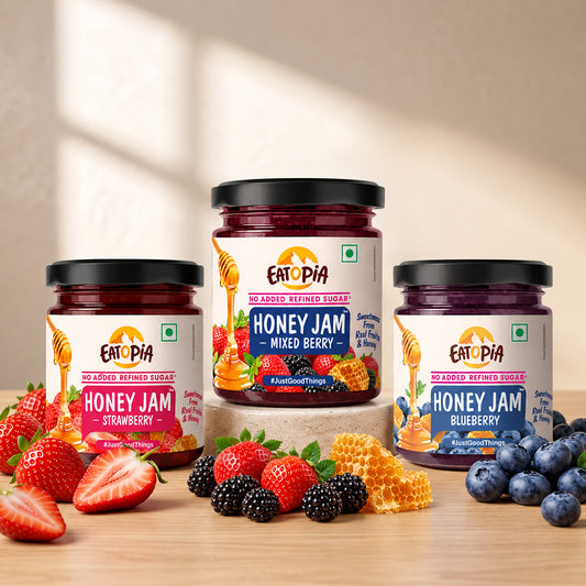 Assorted Pack of 3 | Blueberry Honey Jam + Mixed Berry Honey Jam + Strawberry Honey Jam (240g+240g+240g)| No refined sugar, No added preservatives