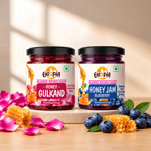 Honey Gulkand+ Blueberry Honey Jam (Combo) | No refined sugar, No added preservatives