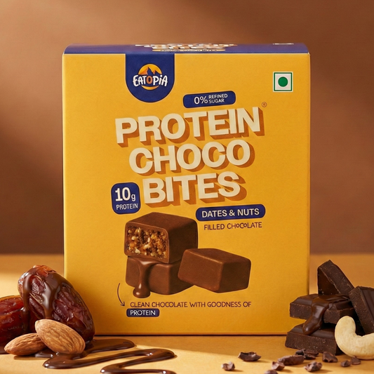 Eatopia Protein Choco Bites | 10g Protein | Dates & Nuts Chocolate Protein Bar | Energy bar | 100g