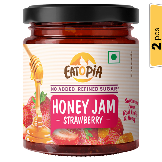 Real Fruit Strawberry Honey Jam | No added preservatives, colour, Refined sugar: Strawberry (pack of 2 )