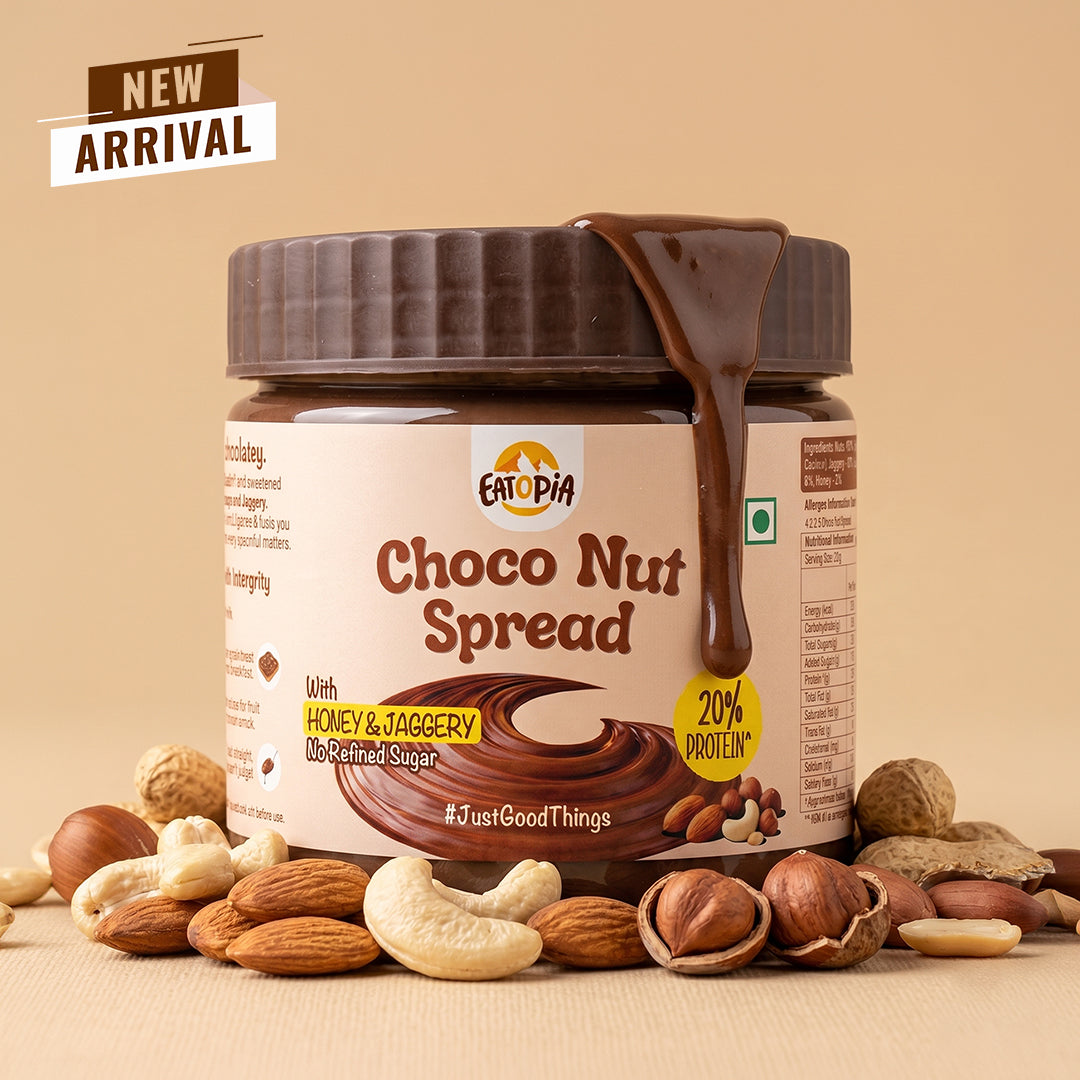 Eatopia Choco Nut Spread | 20% Protein | No Refined Sugar | 56% Nuts, Sweetened with Honey & Jaggery | Healthy Chocolate Spread