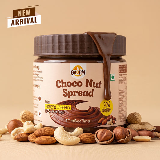 Eatopia Choco Nut Spread | 20% Protein | No Refined Sugar | 56% Nuts, Sweetened with Honey & Jaggery | Healthy Chocolate Spread