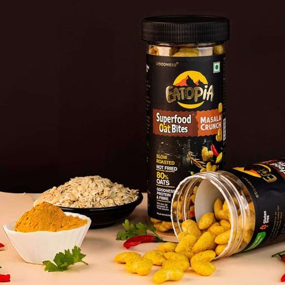 80% Oats Not fried Healthy Snacks |Gluten Free Puffs : Masala crunch x6 jars
