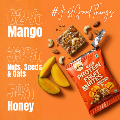 Protein Fruit Bites Mango Chia |Dry Fruits Protein Bars |Healthy Energy Snacks - Pack of 2 (10 bars)