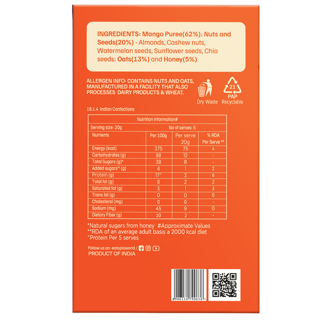 Protein Fruit Bites Mango Chia |Dry Fruits Protein Bars |Healthy Energy Snacks - Pack of 2 (10 bars)