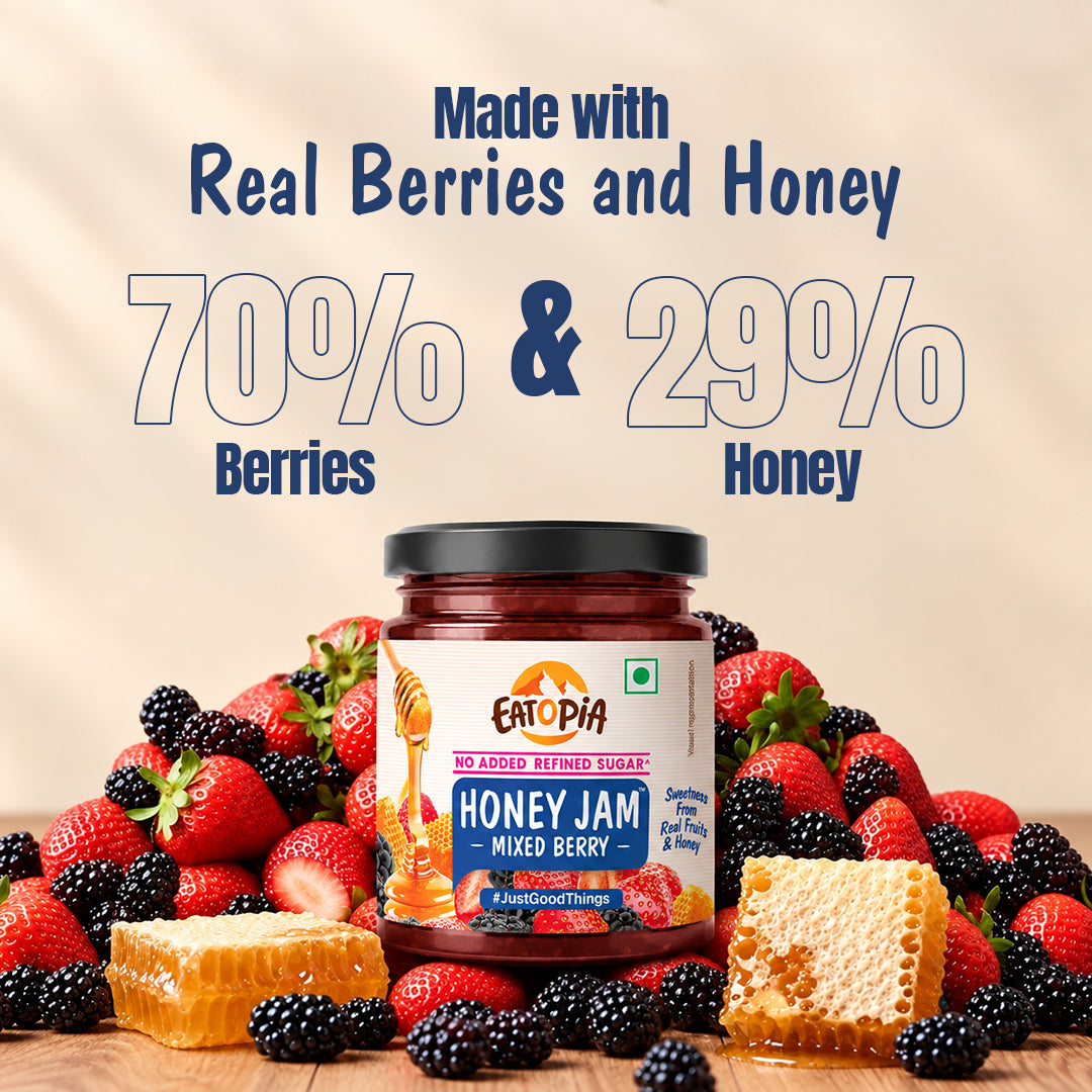 Assorted Pack of 3 | Blueberry Honey Jam + Mixed Berry Honey Jam + Strawberry Honey Jam (240g+240g+240g)| No refined sugar, No added preservatives