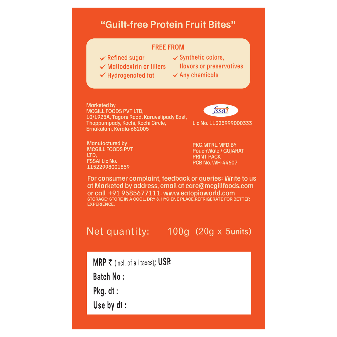 Protein Fruit Bites Mango Chia |Dry Fruits Protein Bars |Healthy Energy Snacks - Pack of 2 (10 bars)