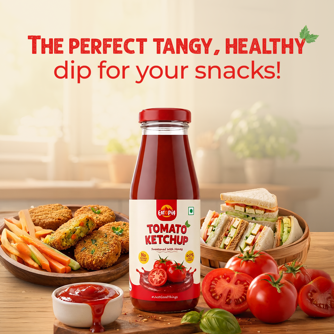 Tomato Ketchup 440g (Pack of 2) | 60% Fresh Tomatoes | No Refined Sugar - Sweetened with Honey | No Preservatives
