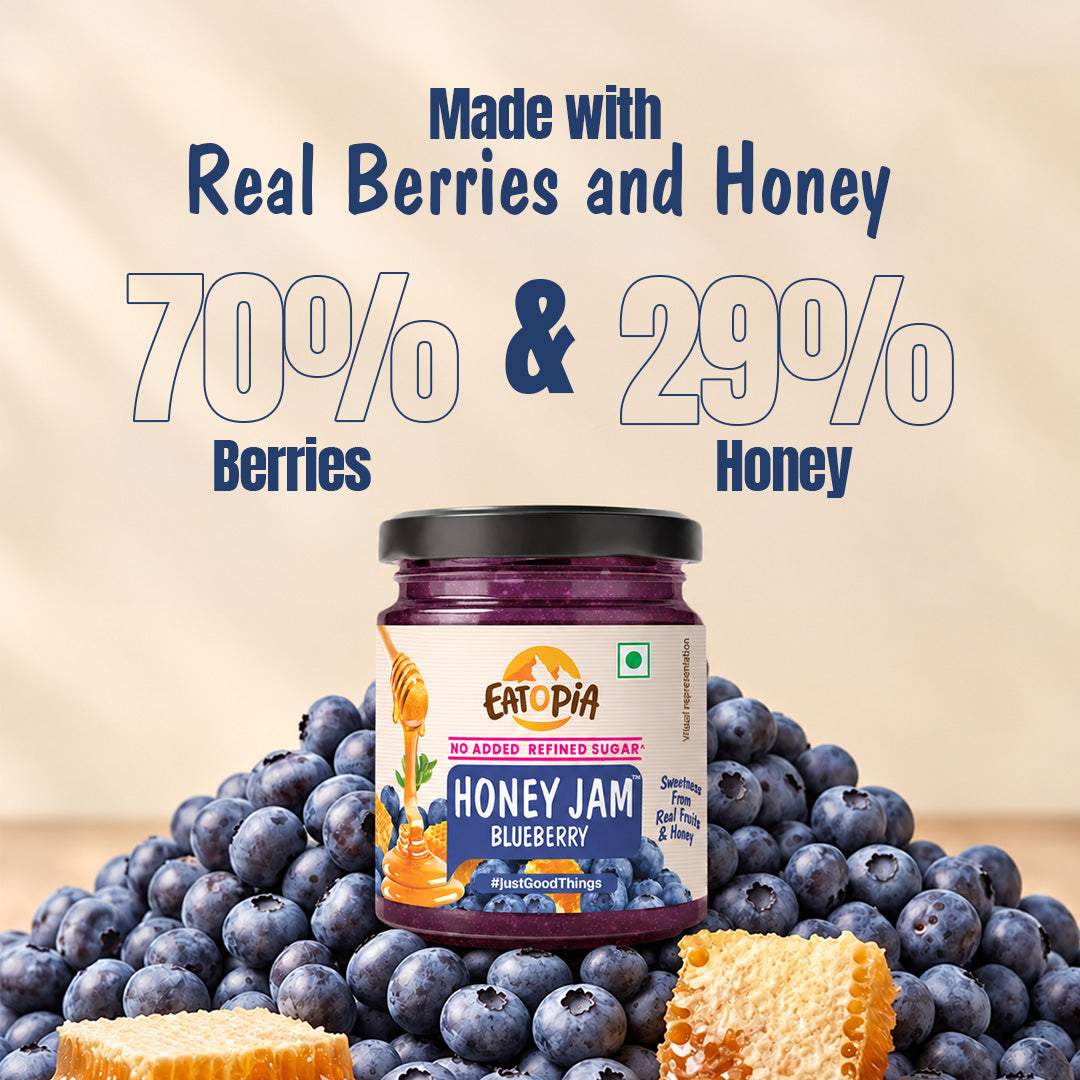 Assorted Pack of 3 | Blueberry Honey Jam + Mixed Berry Honey Jam + Strawberry Honey Jam (240g+240g+240g)| No refined sugar, No added preservatives