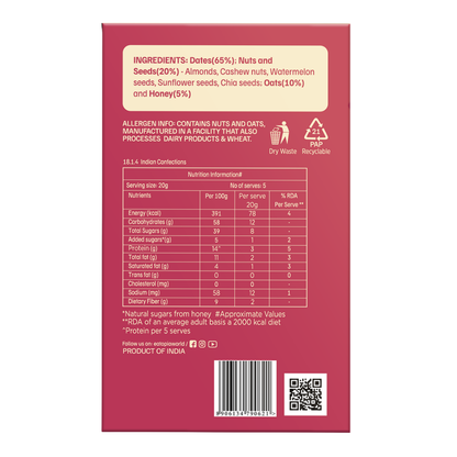 Protein Fruit Bites Dates & Nuts |Dry Fruits Protein Bars |Healthy Energy Snacks - Pack of 2 (10 bars)