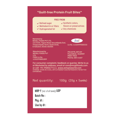 Protein Fruit Bites Dates & Nuts |Dry Fruits Protein Bars |Healthy Energy Snacks - Pack of 2 (10 bars)