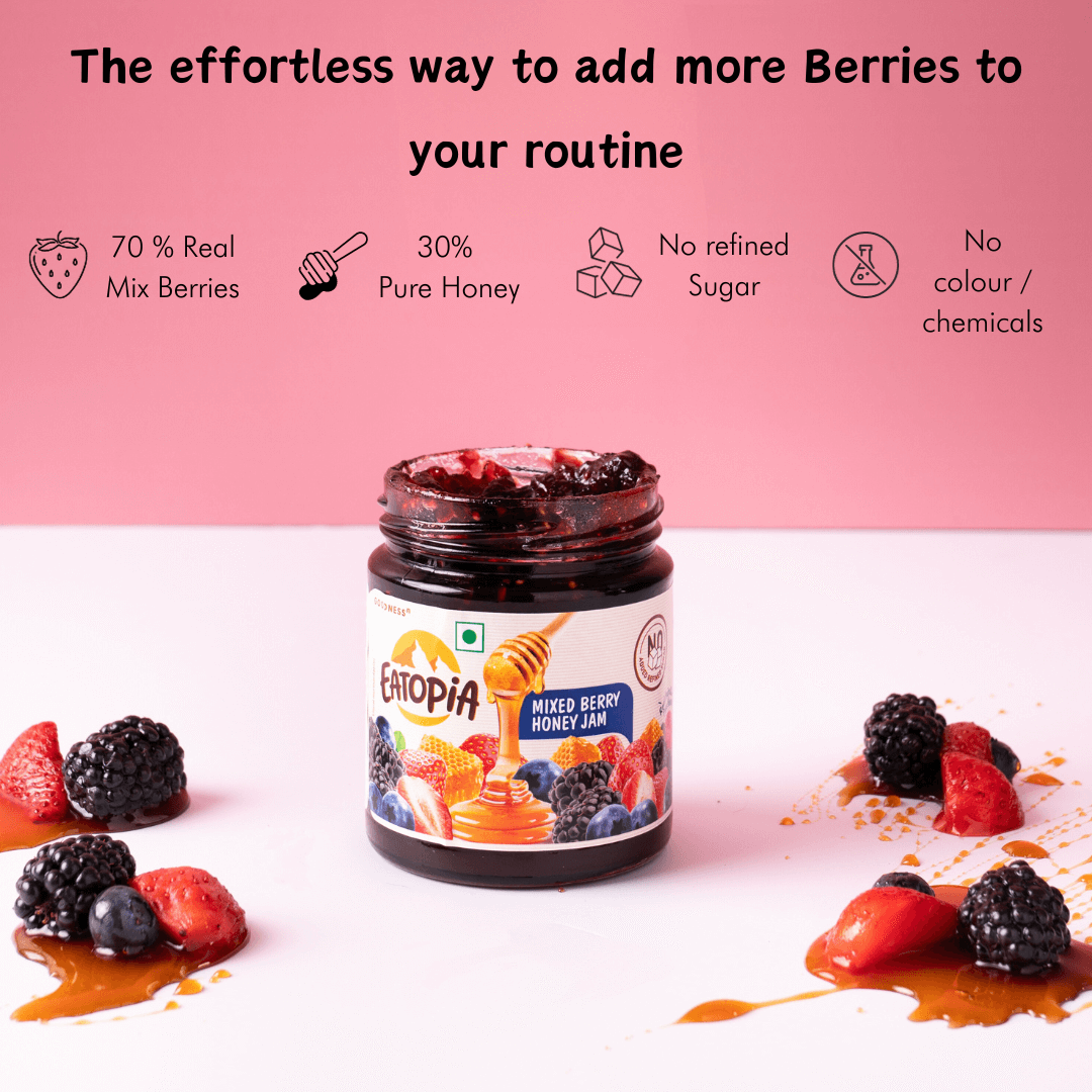 100% Real Natural Fruit Jam & Snack Combo|No sugar|Real Berries| Mixedberry, Strawberry Honey Jam, Mango Fruit Minis