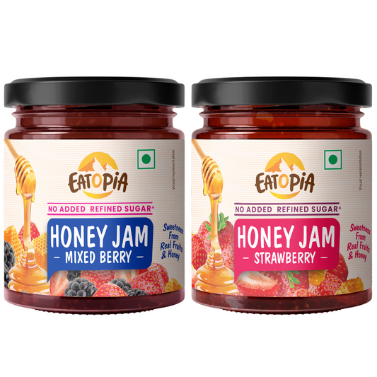 Real Fruit Honey Jam | No added preservatives, No Refined Sugar Mixberry and Strawberry ( COMBO )