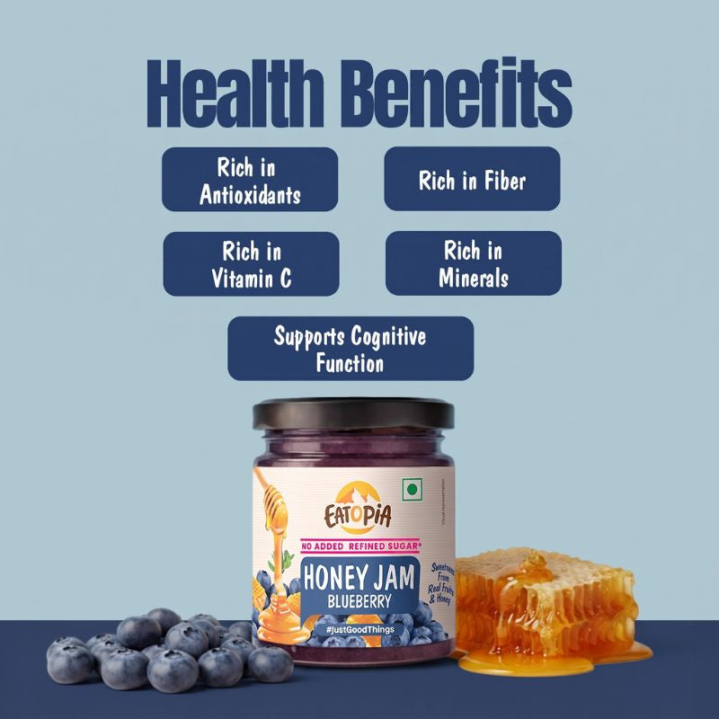 Blueberry Honey Jam | 70% Real Berries, 29% Honey | No refined sugar, No added preservatives