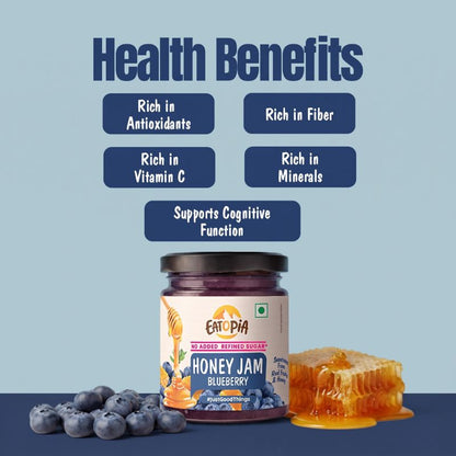 Blueberry Honey Jam | 70% Real Berries, 29% Honey | No refined sugar, No added preservatives