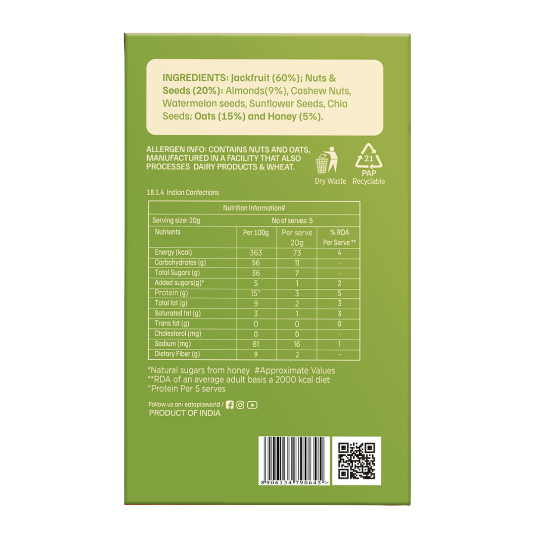 Protein Fruit Bites Jackfruit Almond |Dry Fruits Protein Bars |Healthy Energy Snacks - Pack of 2 (10 bars)