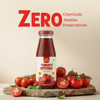 Tomato Ketchup 440g (Pack of 2) | 60% Fresh Tomatoes | No Refined Sugar - Sweetened with Honey | No Preservatives