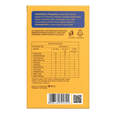 Protein Choco Bites | 10g Protein | Dates & Nuts Chocolate Protein Bar | Energy bar | 100g