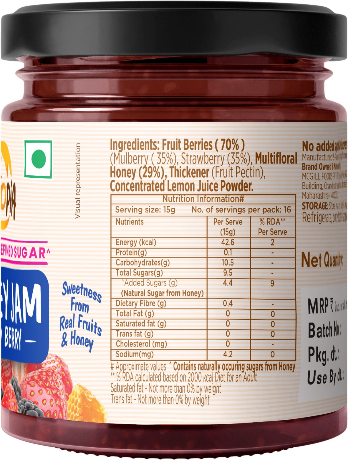 Real Fruit Jam Mixedberry Honey Jam | No added preservatives, No Refined Sugar