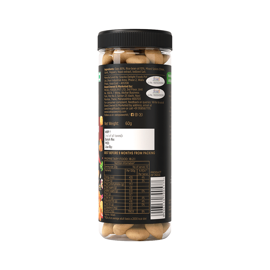 Healthy Oat Snacks, not fried diabetic friendly puffs : BBQ  + Masala crunch ( Combo of 6 jars )