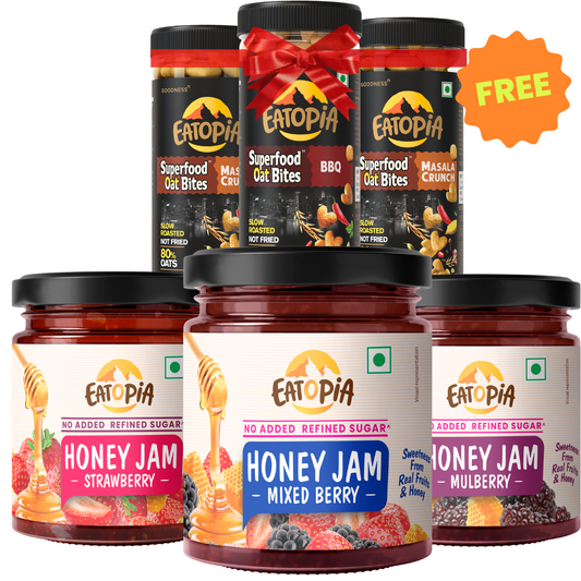 Real Fruit Honey Jam - Assorted Pack of 3 + 3 Free Oat Bites