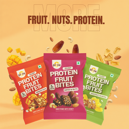 Assorted Pack of 3 Protein Fruit Bites - Dates & Nuts, Mango Chia & Jackfruit Almond (3 Units x 3 Packs)