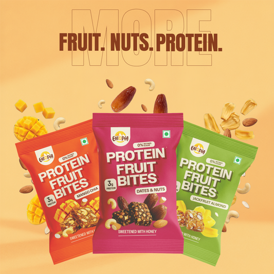 Assorted Pack of 3 Protein Fruit Bites - Dates & Nuts, Mango Chia & Jackfruit Almond (3 Units x 3 Packs)