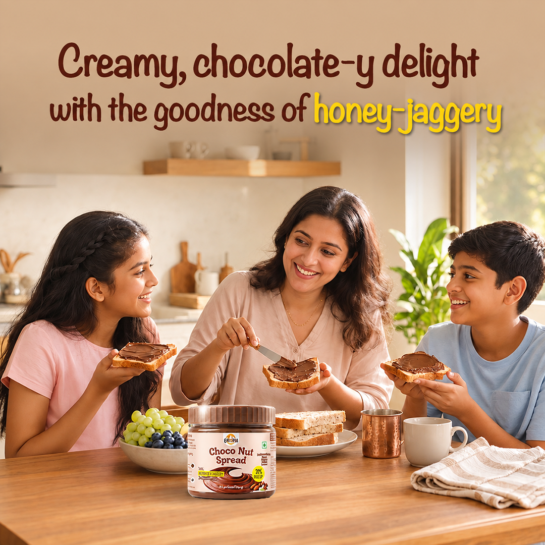 Eatopia Choco Nut Spread | 20% Protein | No Refined Sugar | 56% Nuts, Sweetened with Honey & Jaggery | Healthy Chocolate Spread