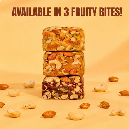 Assorted Pack of 3 Protein Fruit Bites - Dates & Nuts, Mango Chia & Jackfruit Almond (3 Units x 3 Packs)